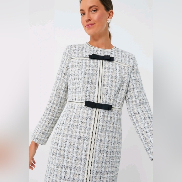 Tuckernuck Pomander Ivory Bow Brigitta Long Sleeve Tweed Dress Size Large - Picture 2 of 13